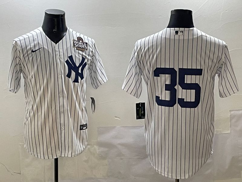 Men New York Yankees 35 No Name White Stripe Game 2025 Nike MLB Jersey style 4